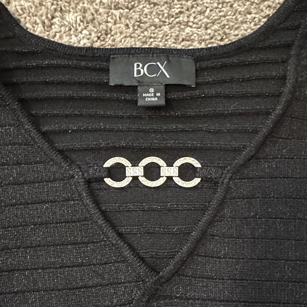 BCX Black Ribbed V-Neck Wrap Detail Sweater - Picture 3 of 5